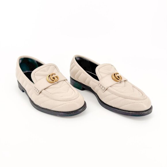 Gucci Marmont GG Matelasse Loafer EU 36.5 US 6.5 White Quilted Chevron Leather - Picture 1 of 11